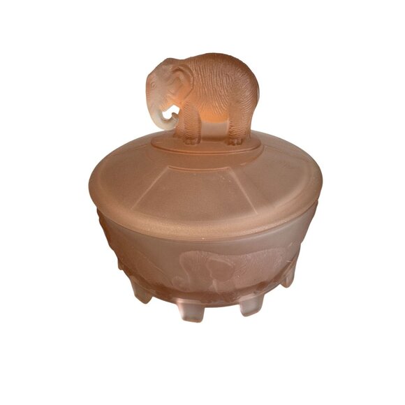 LE Smith Elephant Carousel Pink Satin Glass Covered Dish Depression Era 1930s - Picture 3 of 7